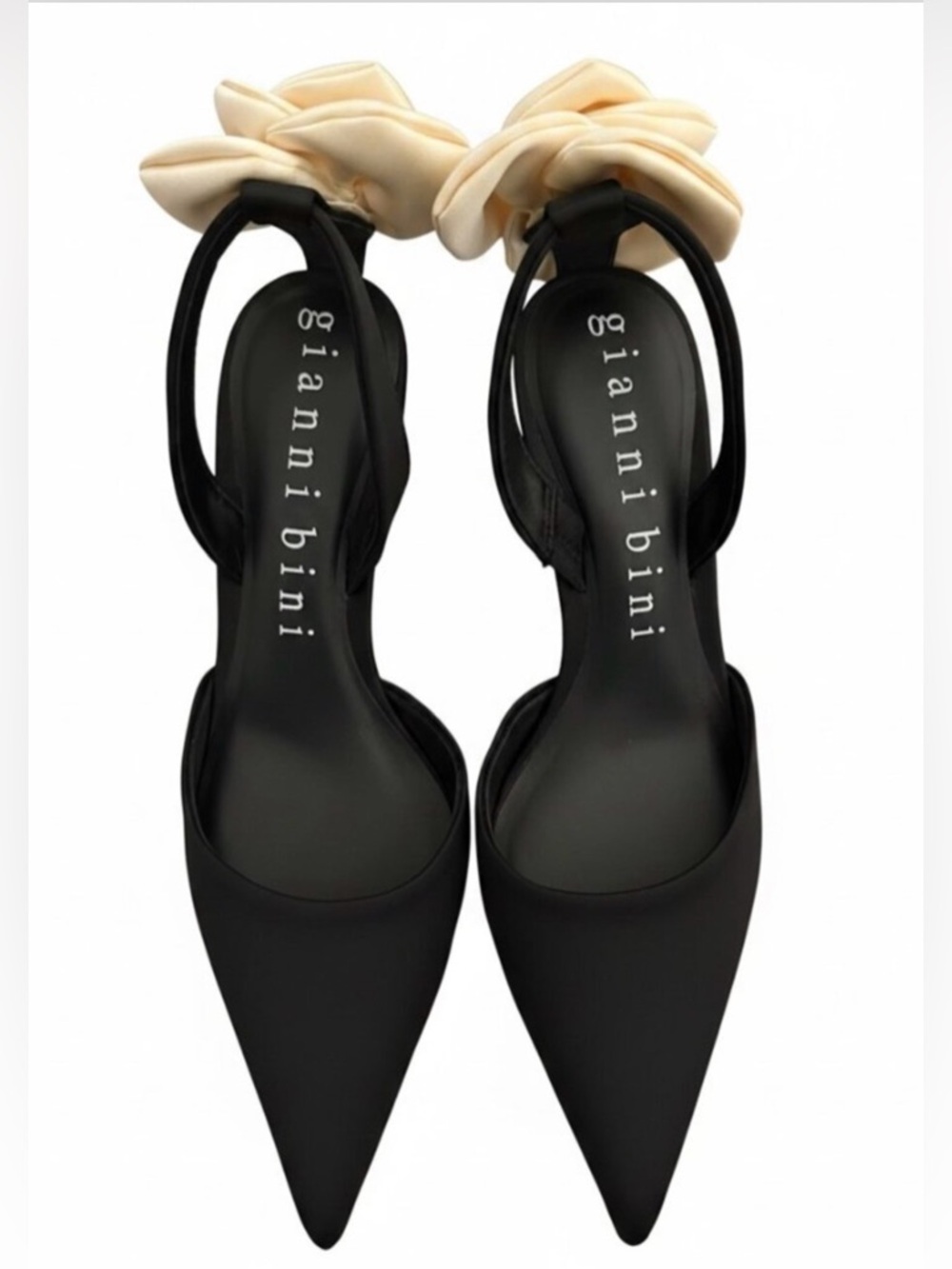 Gianni Bini | Black Pointed Slingback Pumps with Flower
